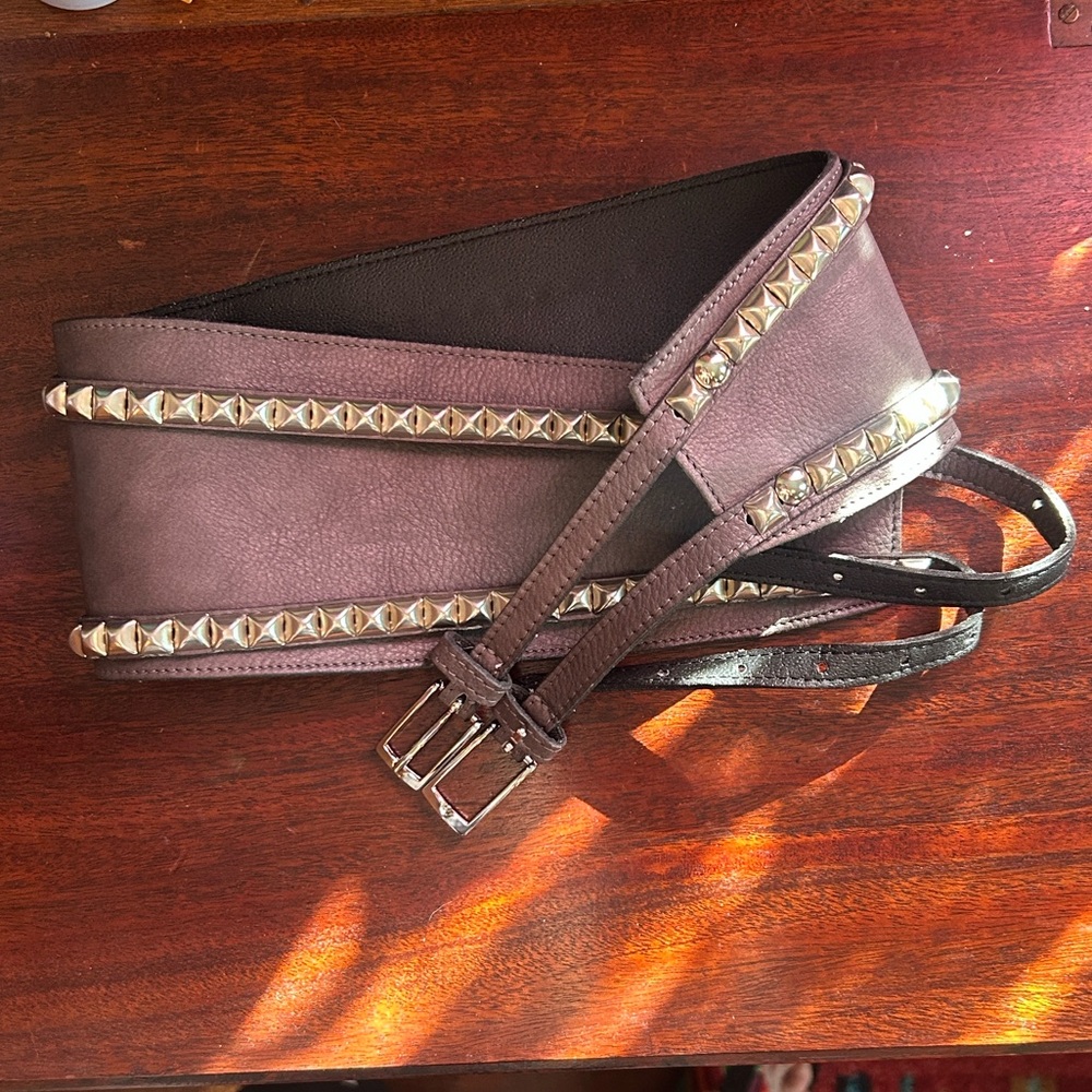 NWOT Charcoal Grey Italian Leather Studded Wide Belt M - Picture 10 of 10
